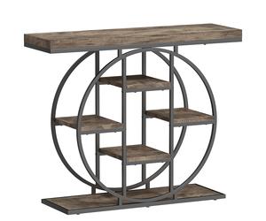 HOMCOM Table Console d'Entrée Meuble d'Entrée Industrielle 6 Étagères Rangement Plateau 4cm 100 x 30 x 81,5cm Marron Rustique