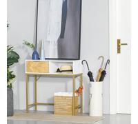 HOMCOM Table Console en Bois, Console d'Entrée ou Salon avec Design Moderne, Blanc et Or, 80x30x80.5cm