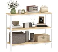 HOMCOM Table console étroite Table console de couloir Table de couloir moderne avec 3 étagères ouvertes et pieds en métal pour couloir Entrée Salon Chambre à coucher Naturel et blanc
