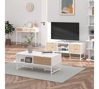 HOMCOM Table Console Industriel 2 tiroirs Aspect Bois de chêne sculpté Motif à Chevrons piètement métal Blanc Description:Laissez-vous séduire par le design épuré industriel de cette splendide table c