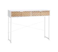 HomCom Console industrielle 2 tiroirs aspect chêne sculpté chevrons piètement métal blanc