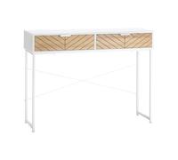 HomCom Console industrielle 2 tiroirs aspect chêne sculpté chevrons piètement métal blanc