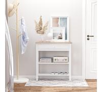 HOMCOM Table console multifonctionnelle Table d'appoint 75,6x27,5x80,5 cm Bois naturel Blanc