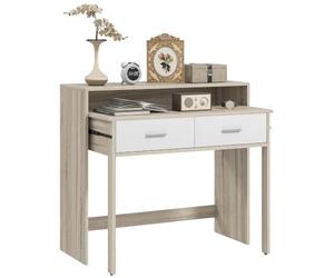 HOMCOM Table Console Plateau Coulissant 95l x 35P x 87H cm Aspect Chêne | 2 Tiroirs, Table d'Entrée avec Rangement, Salon, Entrée, Chambre