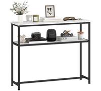 HOMCOM Table console Table console moderne étroite pour couloir avec surface effet marbre Etagère ouverte et cadre en métal Table canapé pour hall d'entrée Salon 100x30x81 cm Blanc