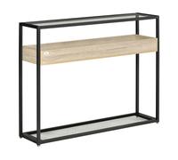 HOMCOM Table Console Table d'appoint Table d'entrée en Verre trempé avec étagère en Bois chêne Clair Plateau en Grille métal Noir