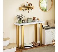 HOMCOM Table console, table d'entrée, avec plateau imitation marbre, structure en acier, 100 x 30 x 78,5 cm, blanc et or