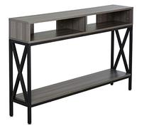 HomCom Table console d'entrée industrielle multi-rangements 120 x 23,5 x 75 cm Bois gris