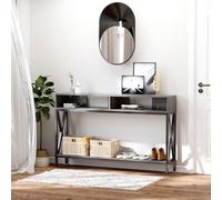 HOMCOM Table Console Table d'Entrée Industriel Multi-rangements 120 x 23,5 x 75 cm Bois Gris