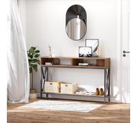 HOMCOM Table Console Table d'Entrée Industriel Multi-rangements 120 x 23,5 x 75 cm Bois Noyer