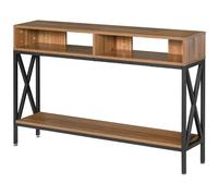 HomCom Table console d'entrée industrielle multi-rangements 120×23,5×75 cm Noyer
