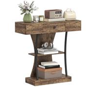 HOMCOM Table console, table d'entrée industrielle à 3 niveaux avec tiroir, étagères de rangement et cadre en acier, pour le salon, l'entrée, marron rustique