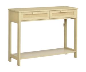 HOMCOM Table console table d'entrée rustique avec 2 tiroirs et 1 étagère surface tiroir en rotin pour salon chambre entrée 100 x 30 x 76 cm