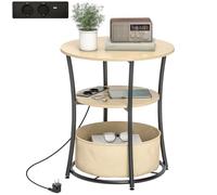 HOMCOM Table d'appoint 3 étagères Station Charge 50x50x55,1cm Naturel | Cadre métallique, Poche de rangement en tissu, Étagère, Table basse pour chambre et salon