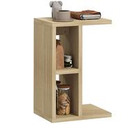 HOMCOM Table d'appoint 3 Niveaux, Bout de canapé en Forme de C avec 2 Compartiments Ouverts, Table Basse pour Salon, Chambre, 40 x 29,8 x 60 cm, chêne