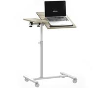 HOMCOM Table d'appoint à roulettes Table de canapé avec Surface inclinable réglable en Hauteur et Cadre en métal pour Chambre à Coucher Salon Bureau 57x40x67,5-101 cm Chêne et Blanc