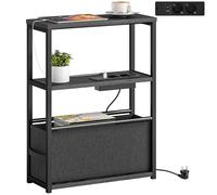 HOMCOM Table d'appoint avec multiprise USB et Type-C, table basse avec étagère, tiroir en tissu, cadre en acier, table basse pour petits espaces, 45 x 18 x 60,2 cm, noire