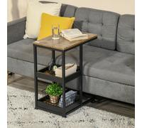 HOMCOM Table d'Appoint avec Roulettes pour Canapé ou Lit, Style Industriel, Acier et Bois, Marron et Noir