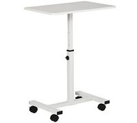 HOMCOM Table d'appoint avec roulettes table latérale pour canapé, lit avec hauteur réglable, cadre en métal et freins pour chambre à coucher, salon, 60 x 40 x 52,5 - 84 cm Blanc