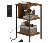 Table d'appoint - HOMCOM - station de charge et 2 étagères ouvertes - style industriel - bois - 34 x 30 x 58 cm - brun rustique
