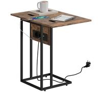 HOMCOM Table d'appoint avec Station de Charge, Bout de canapé avec Plateau Pliable, Cadre en métal, Table Basse pour Salon, Chambre, 39 x 29 x 57 cm, Brun Rustique et Noir