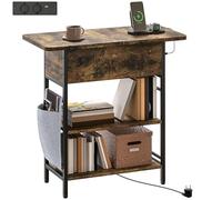 HOMCOM Table d'appoint avec station de charge, bout de canapé étroit avec prises et ports USB et sac de rangement, style industriel, table basse pour salon, chambre, 60 x 29,8 x 58,5 cm, brun rustique