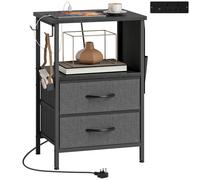 HOMCOM Table d'appoint avec station de charge, cadre en acier, ports USB-C, tiroirs, crochets, 40cm x 30cm x 60cm Noir
