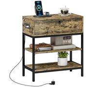 HOMCOM Table d'appoint avec Station de Recharge Table d'appoint Industrielle avec tiroir et étagères Ouvertes d'appoint pour Salon Chambre Rustique Marron