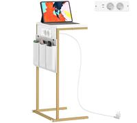 HOMCOM Table d'appoint avec station de recharge Table de canapé avec 2 ports USB 1 port USB-C et pochette d'organisation Table d'appoint Table d'appoint pour salon chambre à coucher Blanc