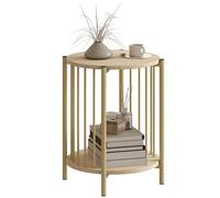 HOMCOM Table d'appoint, Bout de canapé à 2 Niveaux avec étagère de Rangement et Cadre en Acier, Table Basse pour Salon, Chambre, Ø 41 x 49 cm, Effet Bois Naturel