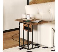 HOMCOM Table d'appoint bout de canapé avec station de charge, plateau pliable, 39 x 29 x 57 cm, brun rustique et noir