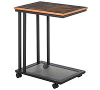 HOMCOM Table d'appoint, Bout de canapé, Table de lit Mobile roulante Vintage Style Industriel avec Cadre en Acier Coloris boisé