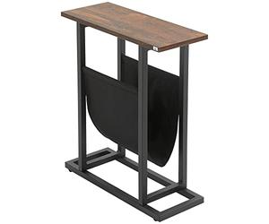 HOMCOM Table d'appoint Bout de canapé Table d'entrée avec Porte-revues strucuture en Acier Design Industriel - 49 x 19 x 55 cm Noir Marron foncé
