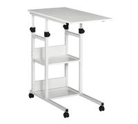 Table De Lit/Fauteuil - Table Roulante - Hauteur Réglable - 2 Étagères Intégrées - Panneaux Particules E1 Aspect Bois Métal Blanc Blanc