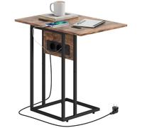HOMCOM Table d'appoint Cadre en métal 39 x 29 x 57 cm Brun Rustique et Noir | Station de Charge, Bout de Canapé avec Plateau Pliable, Table Basse pour Salon, Chambre, Meubles de Salon