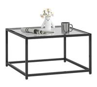 HOMCOM Table d'appoint carrée Verre trempé 68x68x39cm Noir | Table de nuit, table basse avec pieds en acier, table de canapé, pour salon et chambre.