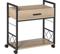 HOMCOM Table d'appoint Chariot de service à roulettes Chariot de cuisine Table basse avec tiroir Tablette Sideboard mobile Panneau de particules naturel 60 x 30 x 65 cm