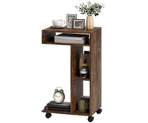 HOMCOM Table d'appoint, chariot en C, 4 roulettes, 3 compartiments, 40 x 30 x 69 cm, Brun rustique
