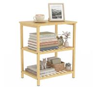 HOMCOM Table d'appoint en Bambou, Meuble de Bout de canapé à 3 Niveaux avec étagères à Lattes, pour Petits espaces, Salon et Chambre, Finition Bois Naturel