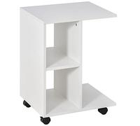 HOMCOM Table d'appoint en C 4 roulettes pivotantes 45x35x58cm Blanc