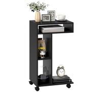 HOMCOM Table d'appoint en Forme de C avec 4 étagères, roulettes, Table Basse, Table de Salon, Table d'ordinateur Portable pour Salon, Chambre à Coucher, 40 x 30 x 69 cm, Noire