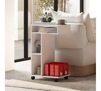 HOMCOM Table d'appoint en forme de C avec roulettes, avec 3 compartiments et 1 étagère ouverte, 40 x 30 x 69 cm, blanc