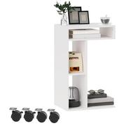 HOMCOM Table d'appoint en Forme de C avec roulettes, Table de Chevet avec 3 Compartiments et 1 étagère Ouverte, Bout de canapé pour Salon, Chambre, Bureau, 40 x 30 x 69 cm, Blanc