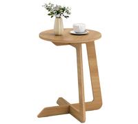 HOMCOM Table d'appoint en forme de C Table d'appoint ronde Montage rapide pour petits espaces Salon Chambre Natural