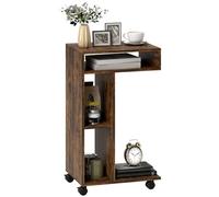 HOMCOM Table d'appoint en Forme de C Table de Nuit avec 4 étagères, roulettes, Table Basse, Table d'ordinateur Portable pour Le Salon Chambre à Coucher 40 x 30 x 69 cm Brun Rustique