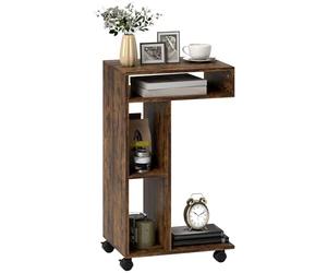 HOMCOM Table d'appoint en Forme de C Table de Nuit avec 4 étagères, roulettes, Table Basse, Table d'ordinateur Portable pour Le Salon Chambre à Coucher 40 x 30 x 69 cm Brun Rustique