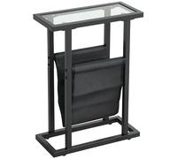HomCom Table d'appoint étroite Bout de canapé — métal, porte-revues, plateau verre trempé, Noir