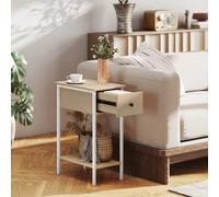 HOMCOM Table d'Appoint Étroite avec Tiroir Étagère Ouverte et Structure Métallique pour Salon Chambre 25x39,8x58,2 cm Naturel