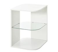 Guéridon design contemporain étagère verre trempé aspect bois blanc Blanc