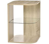 HOMCOM Table d'Appoint Guéridon Design Contemporain Bout de Canapé étagère Verre trempé Bois Naturel